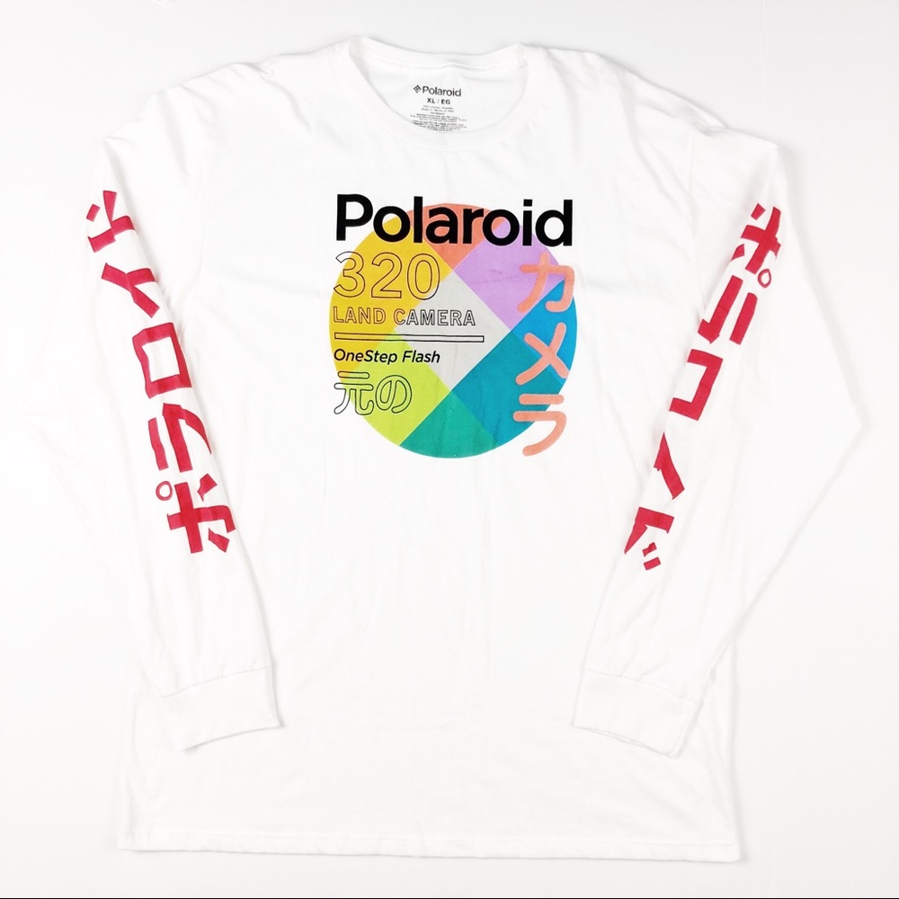 Polaroid Logo Multicolor Text White Long Sleeve T